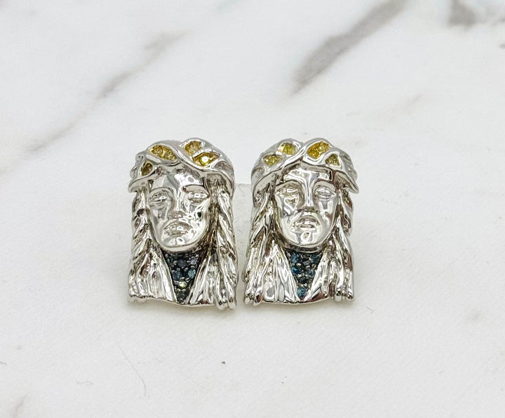 10K GOLD DIAMOND JESUS HEAD STUDS