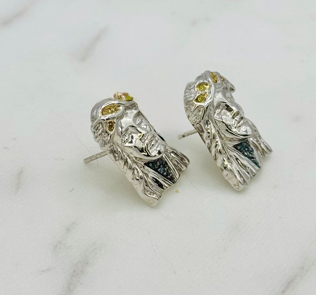 10K GOLD DIAMOND JESUS HEAD STUDS
