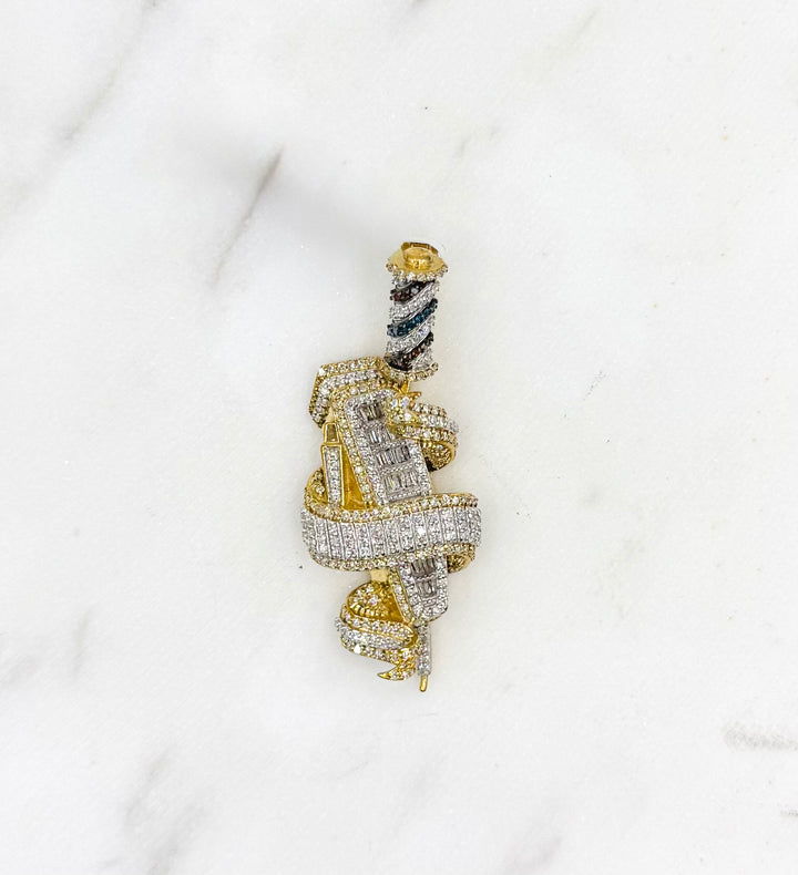 10K GOLD BARBER CLIPPER WRAPPED RIBBON DESIGN WITH BARBER POLL DIAMOND PENDANT