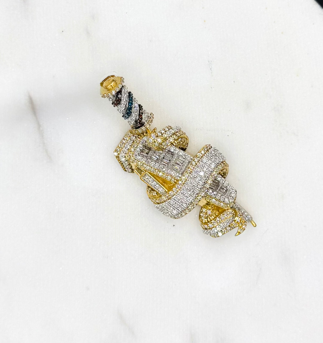 10K GOLD BARBER CLIPPER WRAPPED RIBBON DESIGN WITH BARBER POLL DIAMOND PENDANT