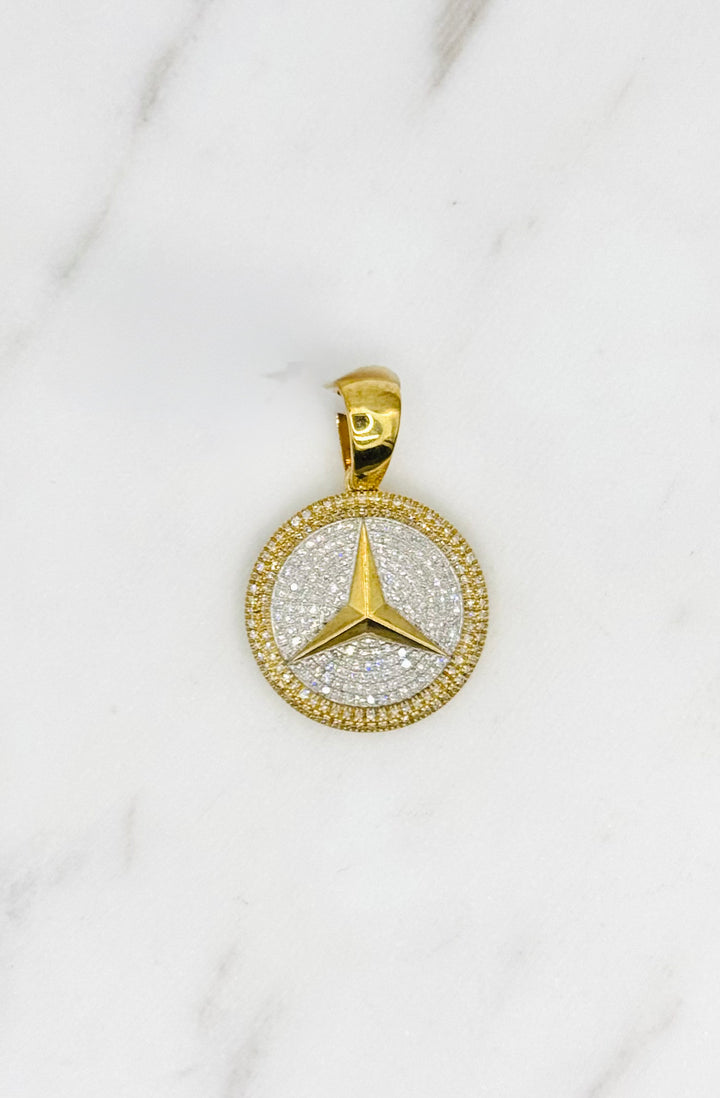 10K GOLD MERCEDES BENZ LOGO DIAMOND PENDANT