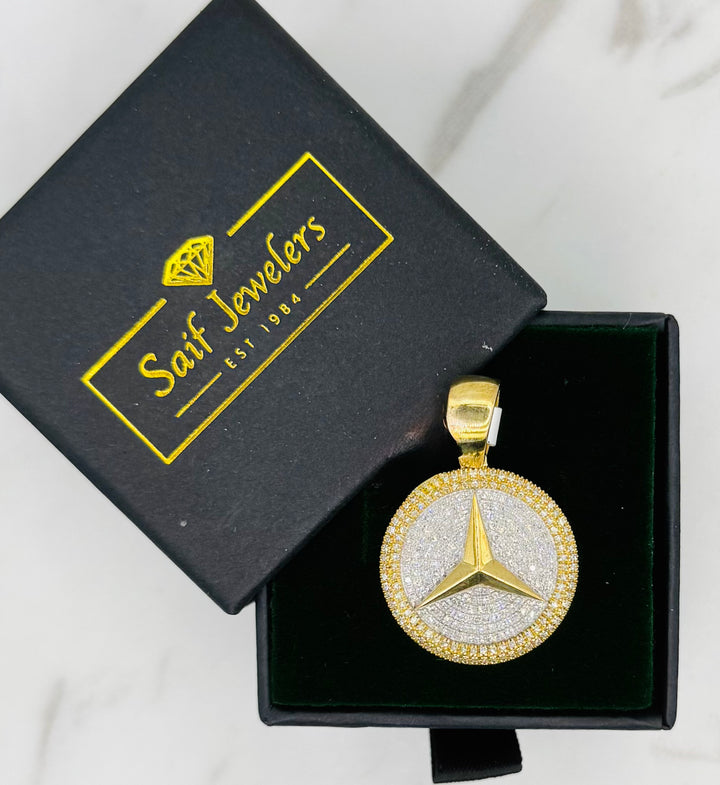 10K GOLD MERCEDES BENZ LOGO DIAMOND PENDANT