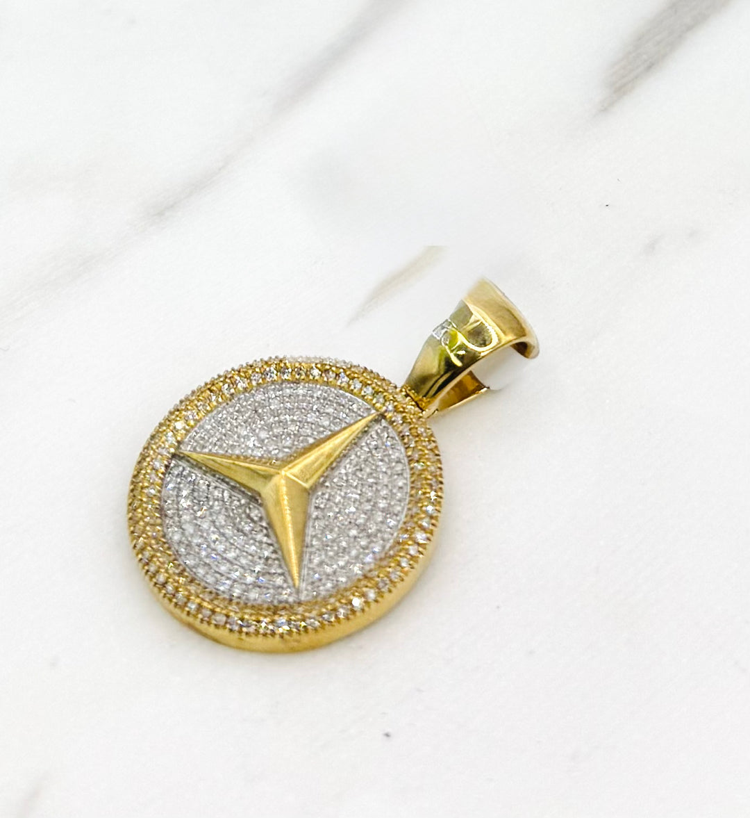 10K GOLD MERCEDES BENZ LOGO DIAMOND PENDANT