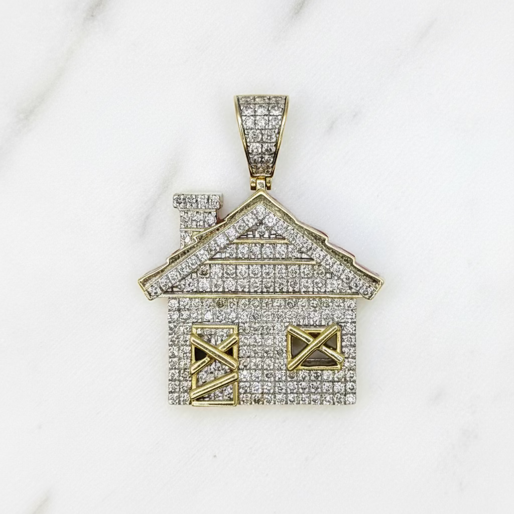 10K GOLD TRAP HOUSE DIAMOND PENDANT