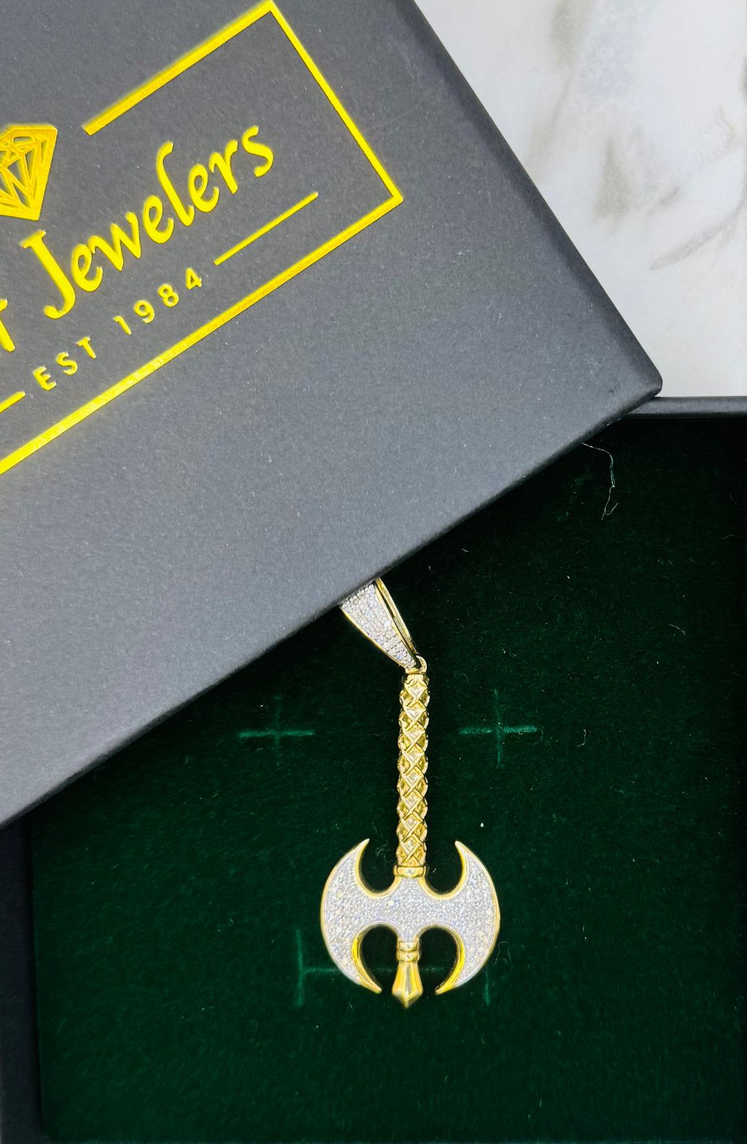 10K GOLD DOUBLE AXE DIAMOND PENDANT