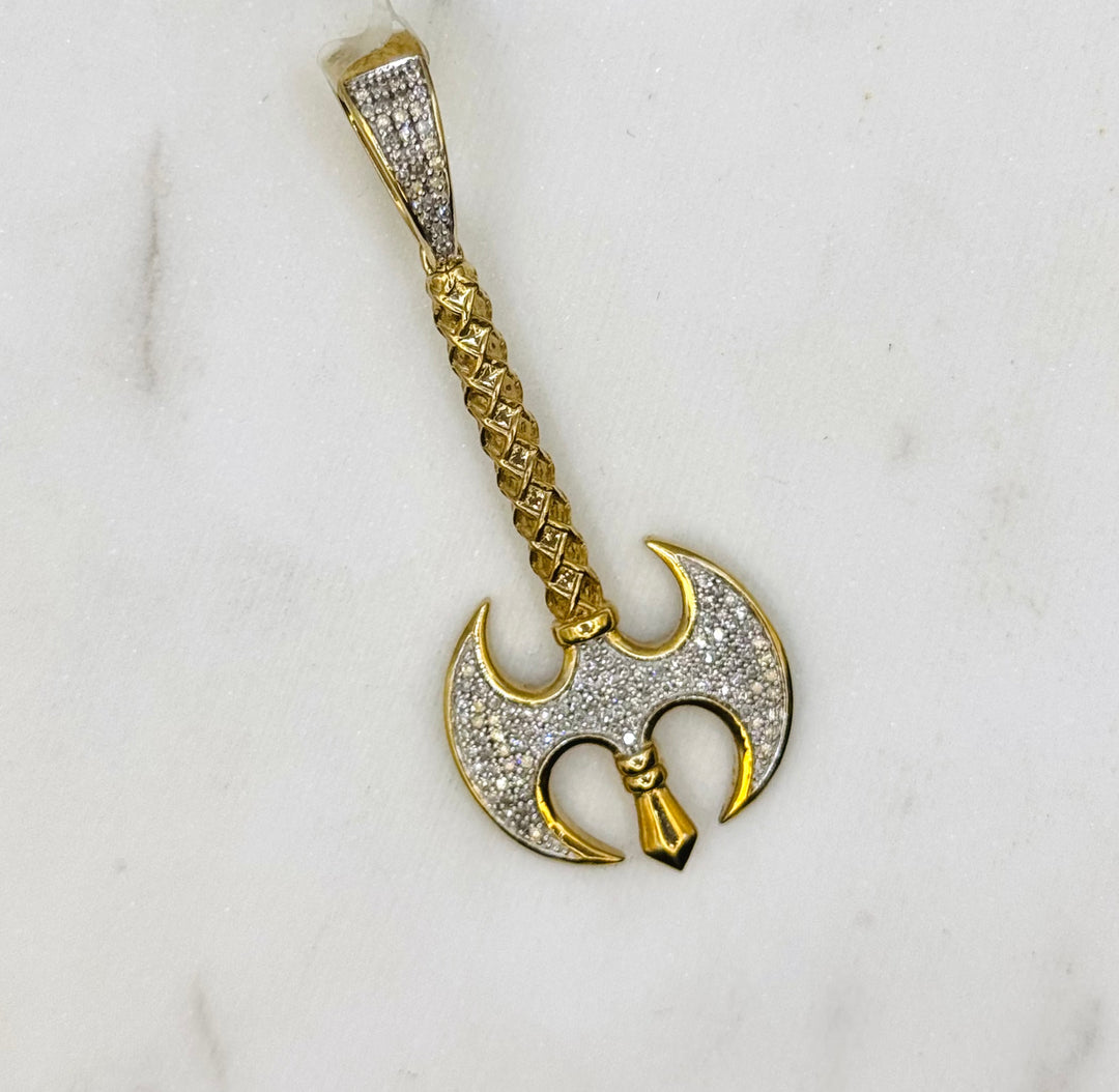 10K GOLD DOUBLE AXE DIAMOND PENDANT