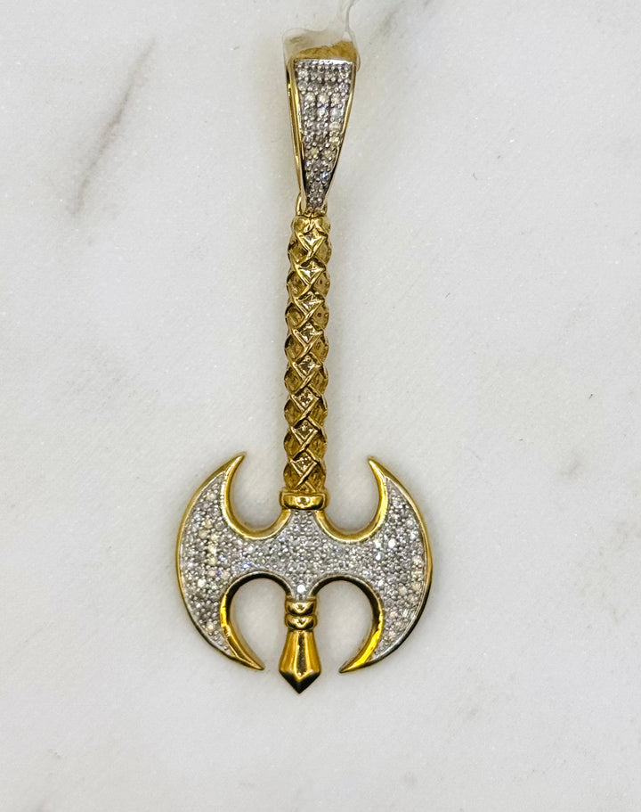 10K GOLD DOUBLE AXE DIAMOND PENDANT