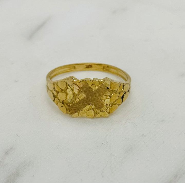 10K GOLD NUGGET WITH CROSS RING
