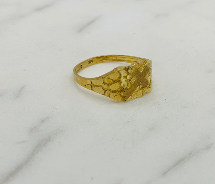 10K GOLD NUGGET WITH CROSS RING