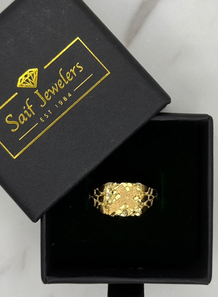 10K GOLD NUGGET WITH CROSS RING
