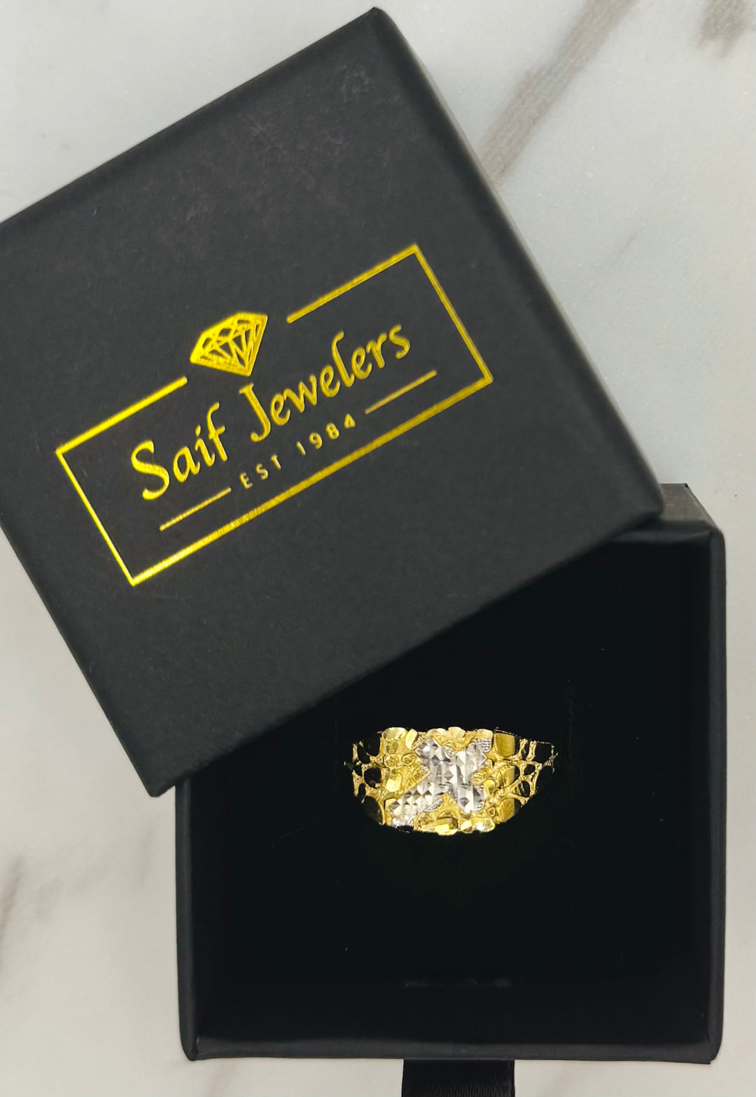 10K GOLD TWO TONE CROSS NUGGET RING