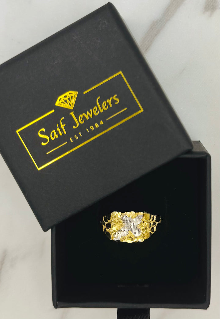 10K GOLD TWO TONE CROSS NUGGET RING