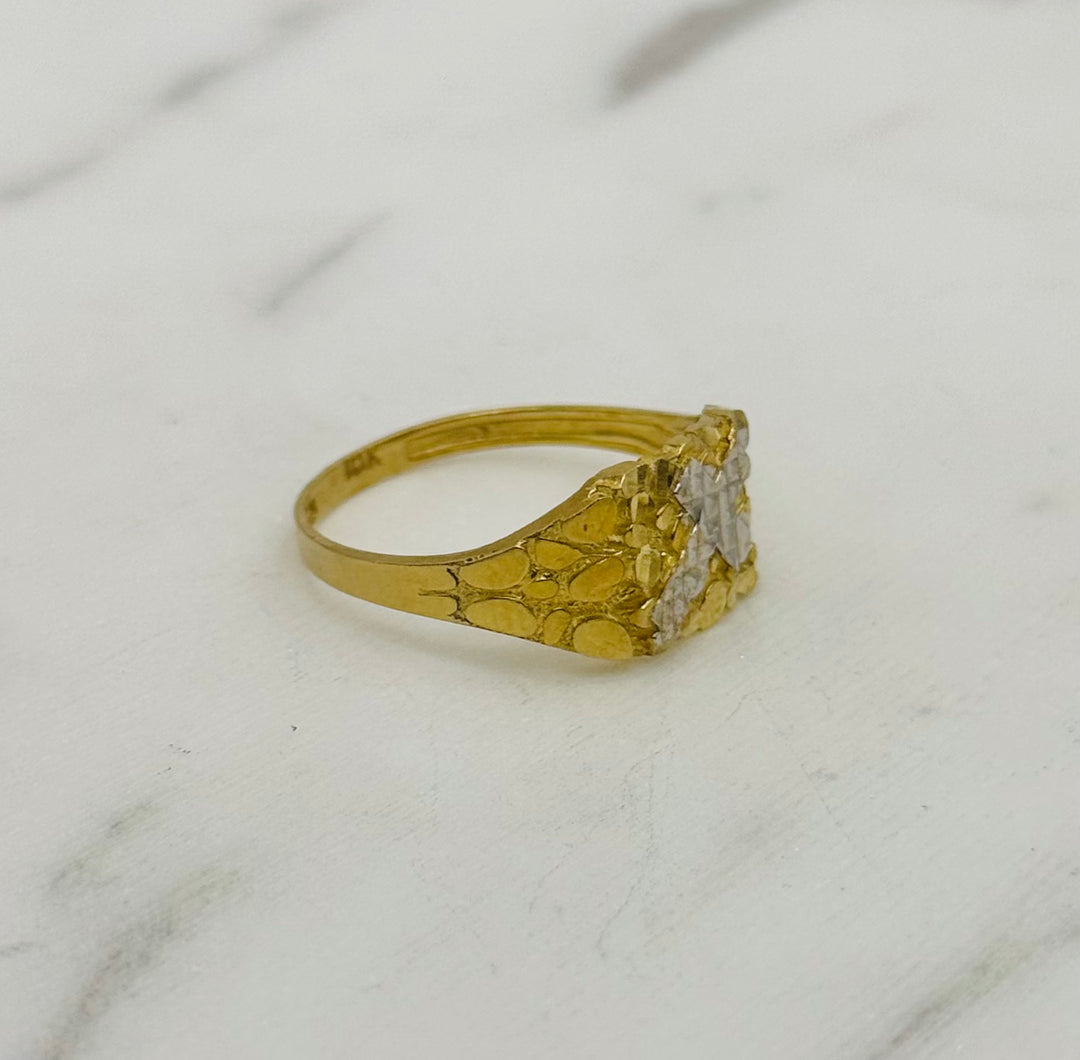 10K GOLD TWO TONE CROSS NUGGET RING