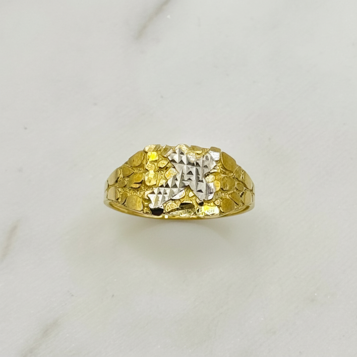 10K GOLD TWO TONE CROSS NUGGET RING