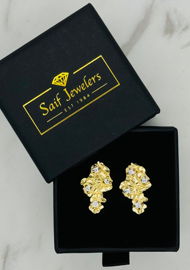 10K GOLD CZ NUGGET EARRING