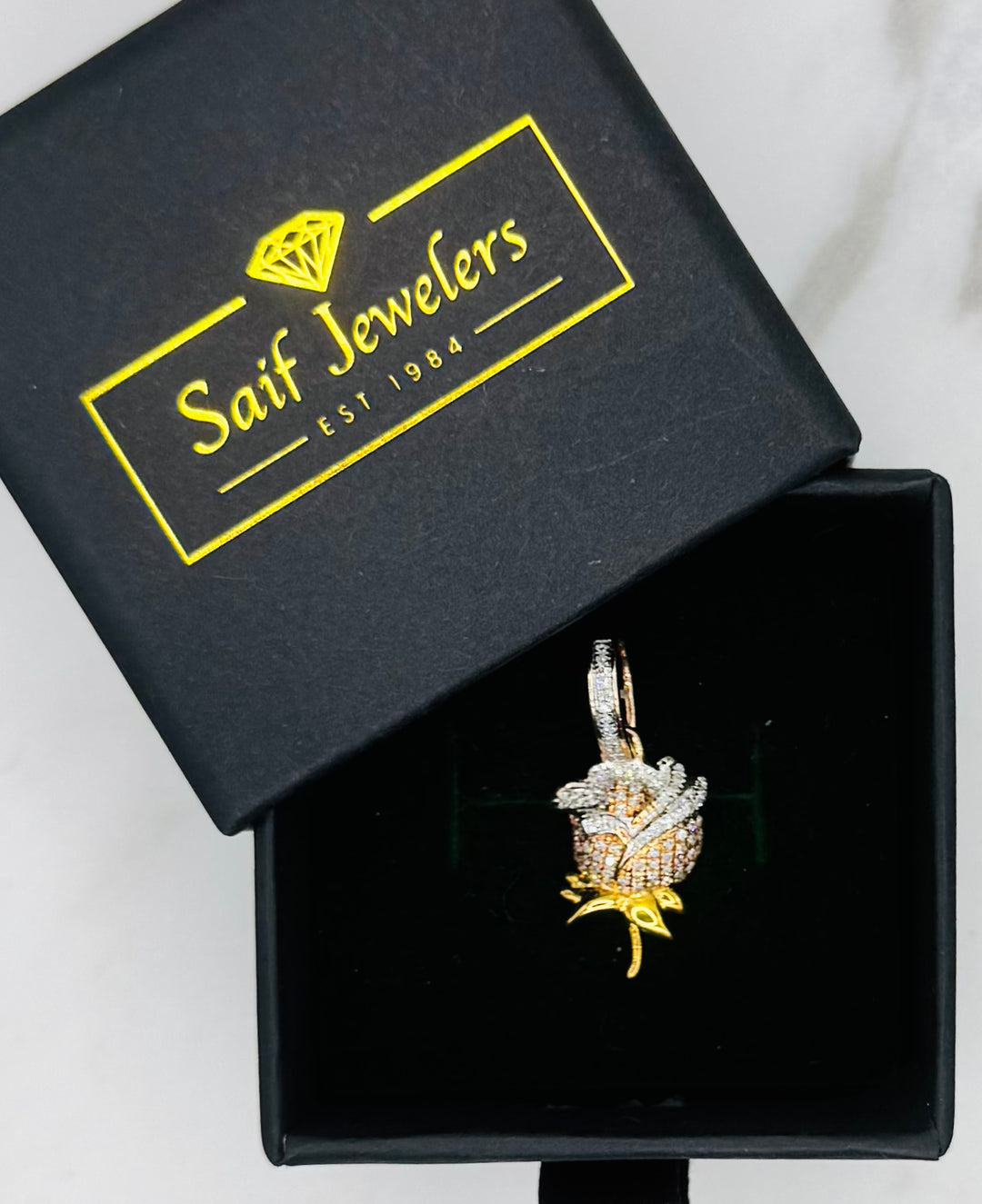 10K GOLD DIAMOND ROSE PENDANT