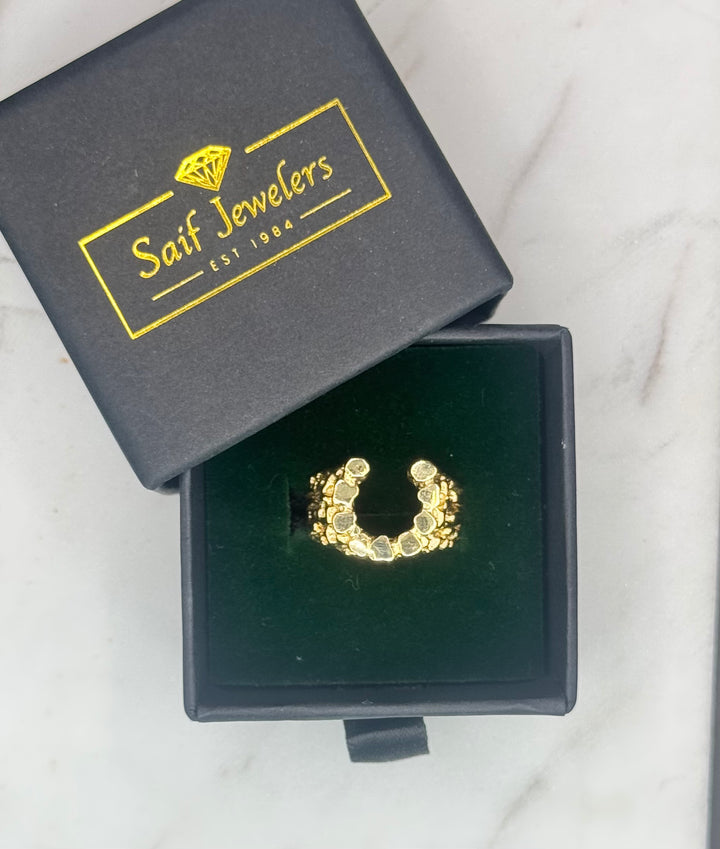 14K GOLD NUGGET CUT HORSE SHOE RING