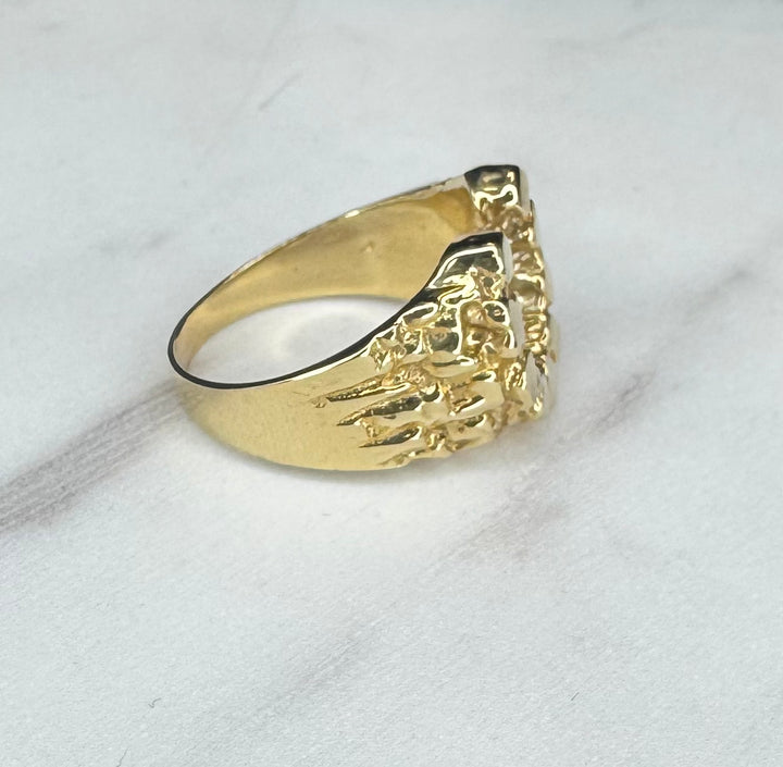 14K GOLD NUGGET CUT HORSE SHOE RING