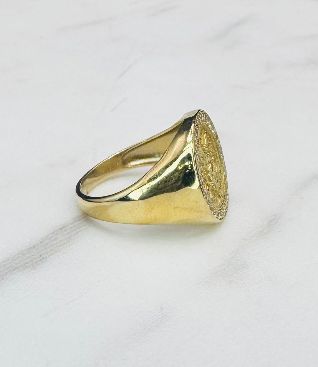 10K GOLD 50 PESOS CZ NUGGET CUT RING