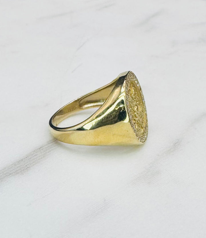 10K GOLD 50 PESOS CZ NUGGET CUT RING