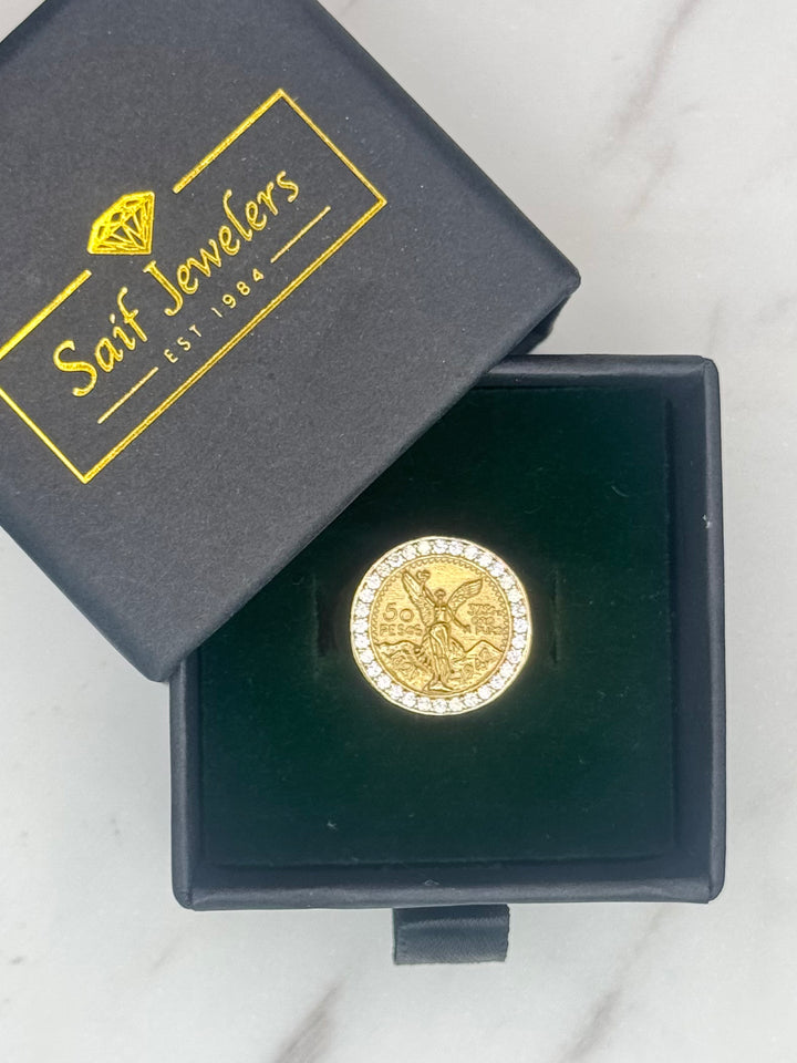 10K GOLD 50 PESOS CZ NUGGET CUT RING