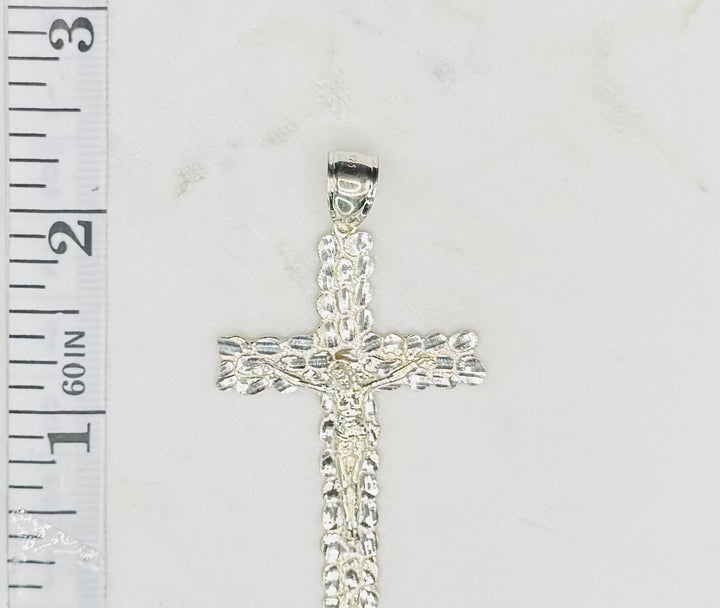 925 SILVER NUGGET CROSS WITH JESUS PENDANT
