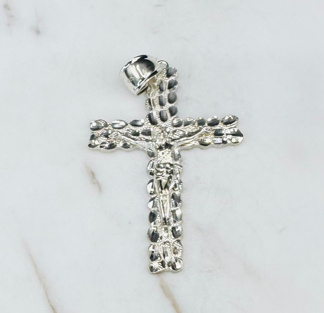 925 SILVER NUGGET CROSS WITH JESUS PENDANT