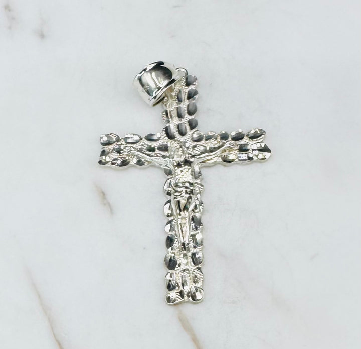 925 SILVER NUGGET CROSS WITH JESUS PENDANT
