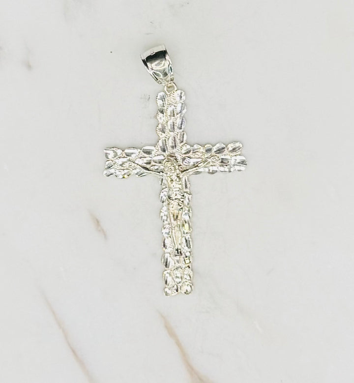 925 SILVER NUGGET CROSS WITH JESUS PENDANT
