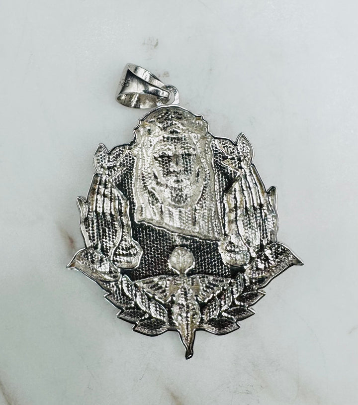 925 SILVER JESUS WITH PRAYING HANDS AND ANGEL PENDANT
