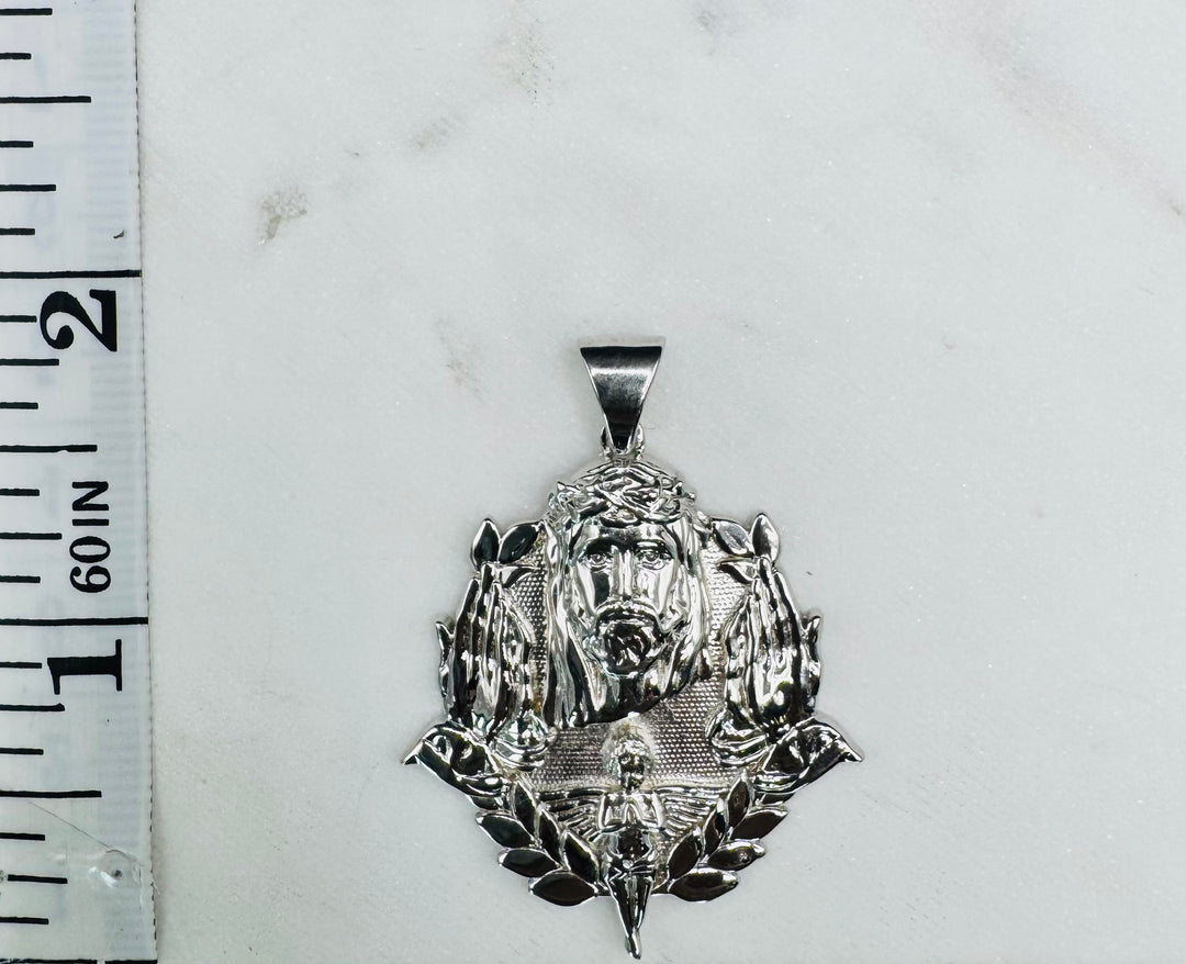 925 SILVER JESUS WITH PRAYING HANDS AND ANGEL PENDANT