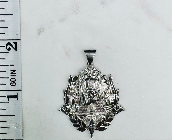 925 SILVER JESUS WITH PRAYING HANDS AND ANGEL PENDANT