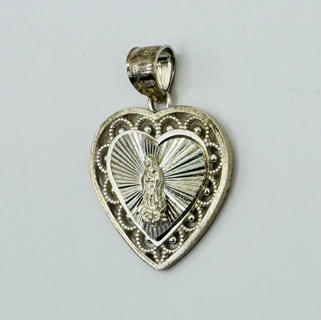 925 STERLING SILVER HEART VIRGIN MARRY PENDANT