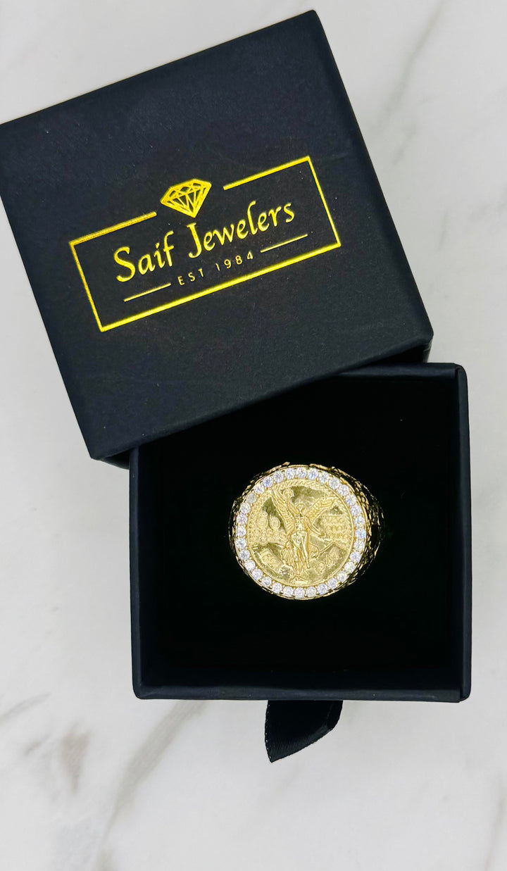 10K Y/G 50 PESOS CENTENARIO COIN WITH WHITE CZ