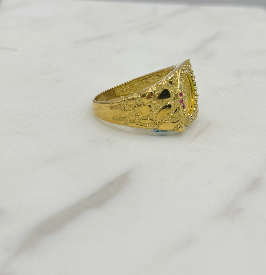 10K Y/G 50 PESOS CENTENARIO COIN NUGGET WITH TRI COLOR STONE RING