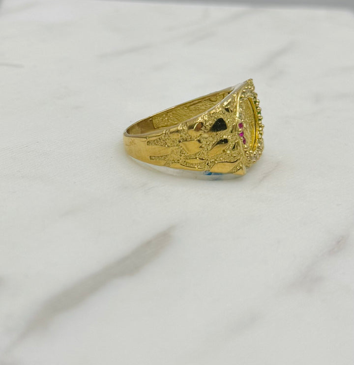 10K Y/G 50 PESOS CENTENARIO COIN NUGGET WITH TRI COLOR STONE RING