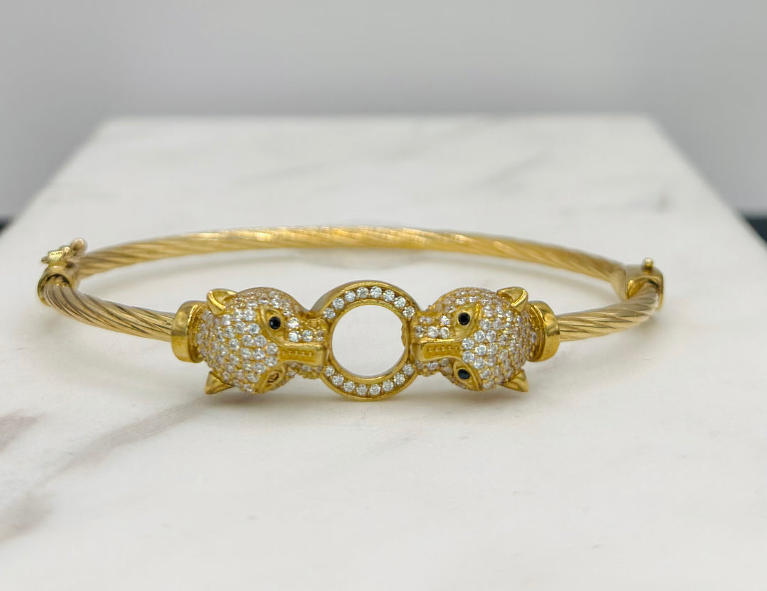 10K Y/G TIGER BANGLE WITH CZ