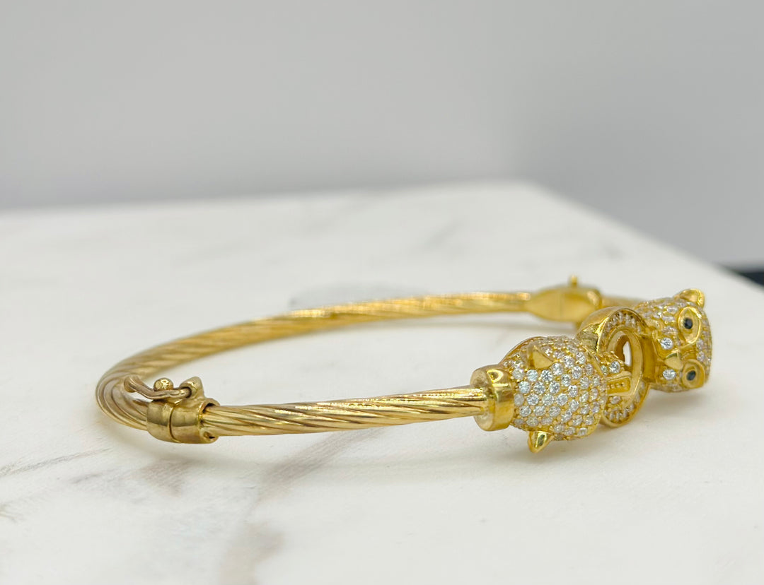 10K Y/G TIGER BANGLE WITH CZ