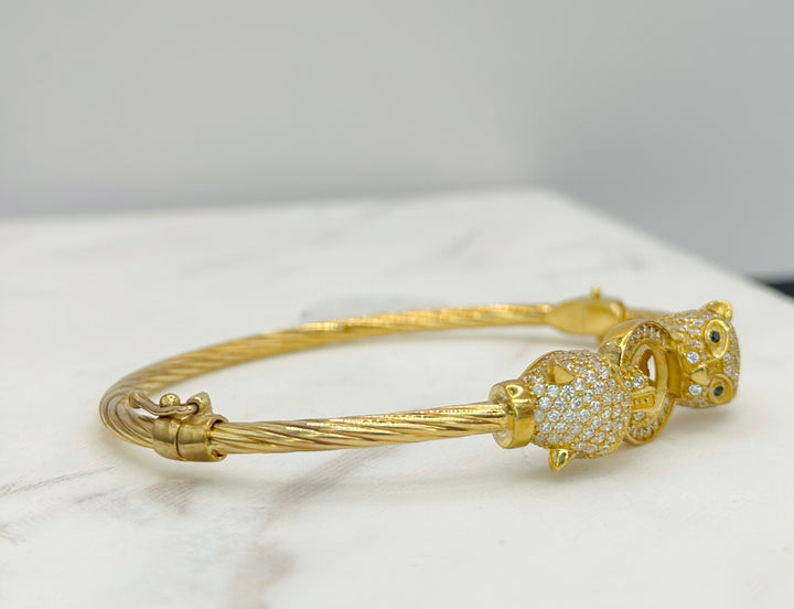 10K Y/G TIGER BANGLE WITH CZ