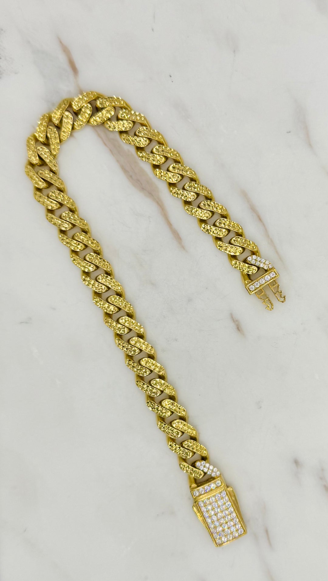 10K Y/G DIA CUT MIAMI CUBAN WITH CZ CLASP BRACELET