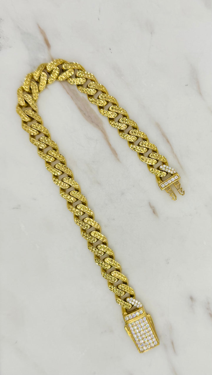 10K Y/G DIA CUT MIAMI CUBAN WITH CZ CLASP BRACELET