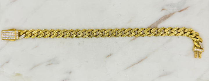 10K Y/G DIA CUT MIAMI CUBAN WITH CZ CLASP BRACELET