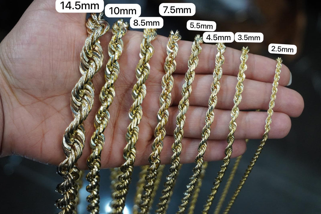GOLD SEMI SOLID ROPE CHAINS 10K / 14K