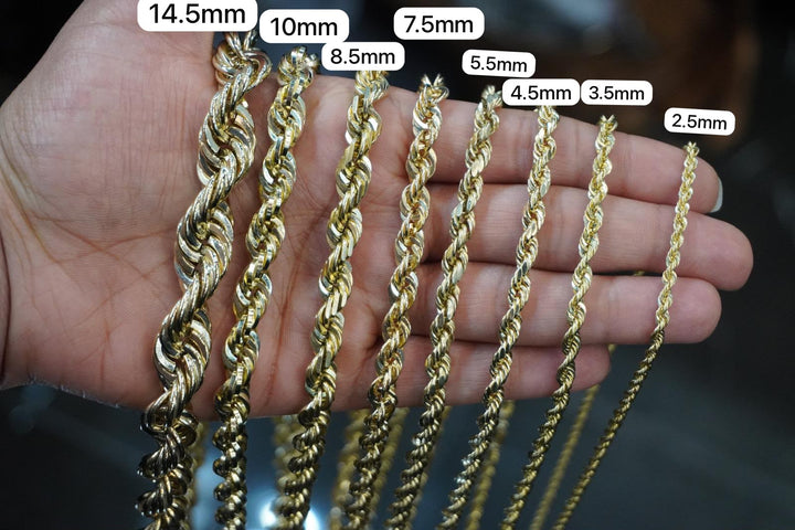 GOLD SEMI SOLID ROPE CHAINS 10K / 14K