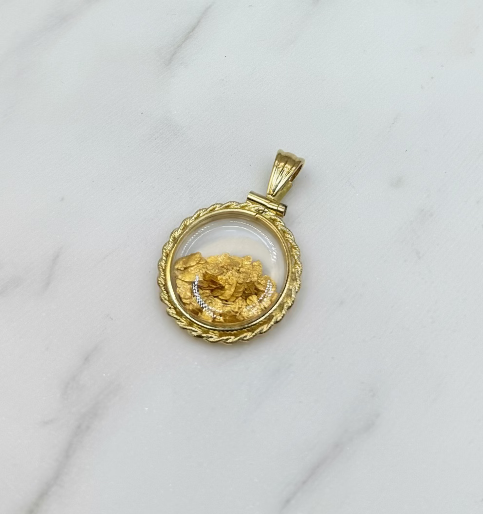 24K GOLD FLAKES ENCASED IN 14K BEZEL PENDANT