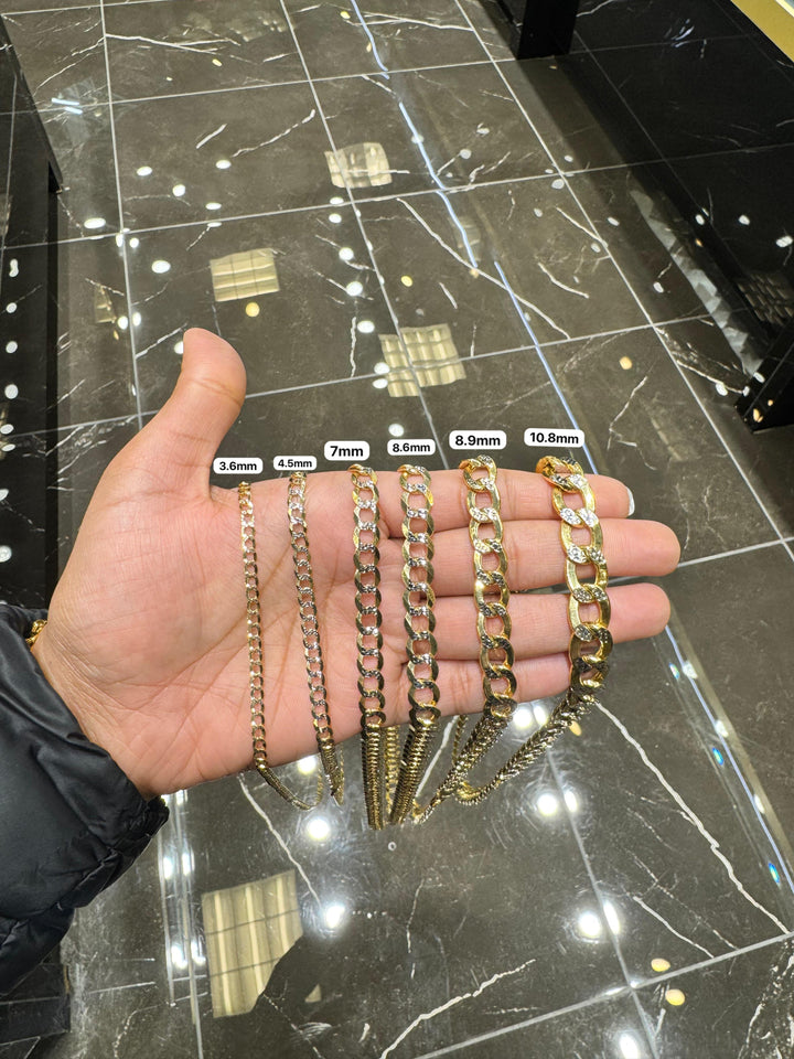GOLD SEMI SOLID DIAMOND CUT CUBAN LINK CHAIN 10K / 14K GOLD