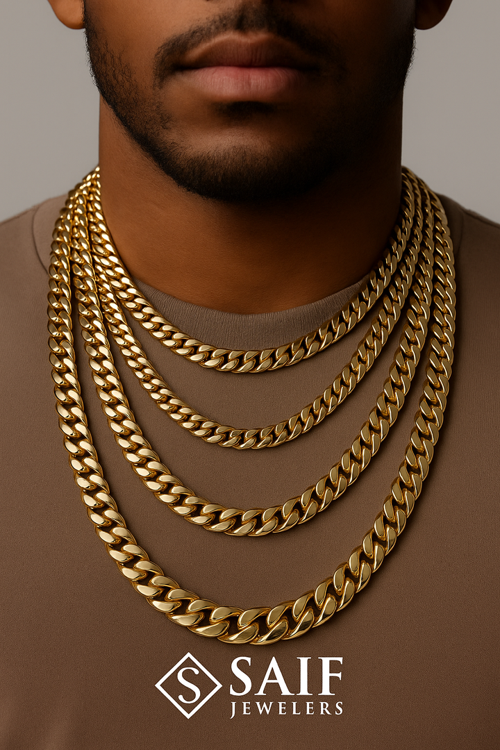 GOLD SEMI SOLID MIAMI CUBAN LINK CHAIN 10K / 14K