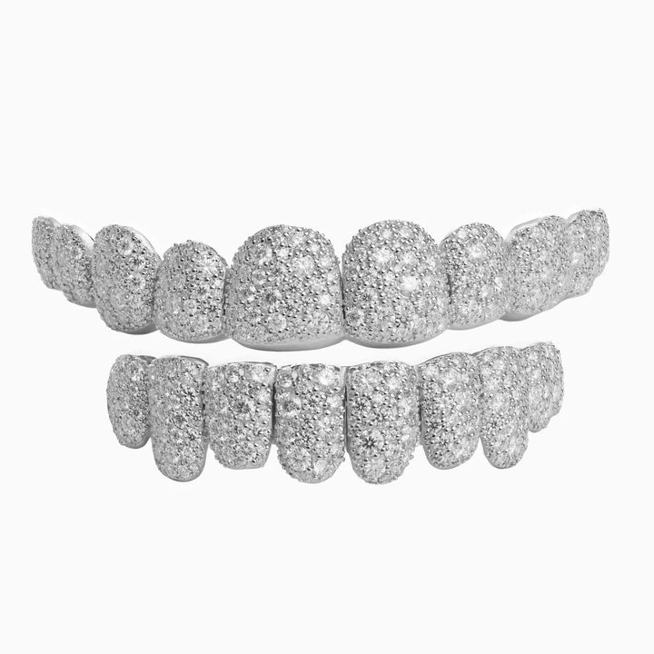 SALE SALE SILVER  MOISSANITE  MOISSAC SETTING ICED OUT GRILLZ .