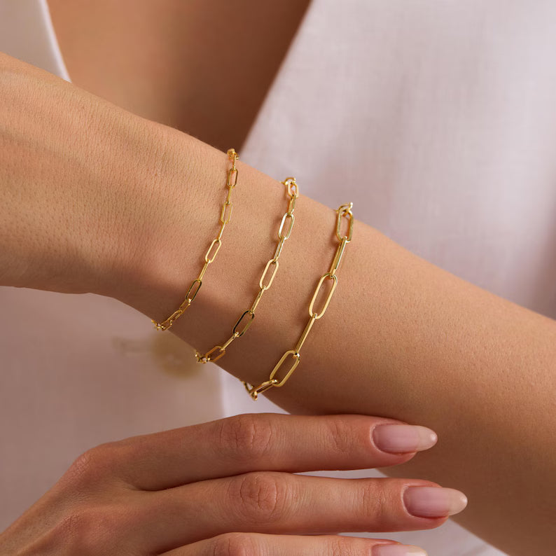 SEMI SOLID PAPER CLIP BRACELETS 10K / 14K YELLOW GOLD