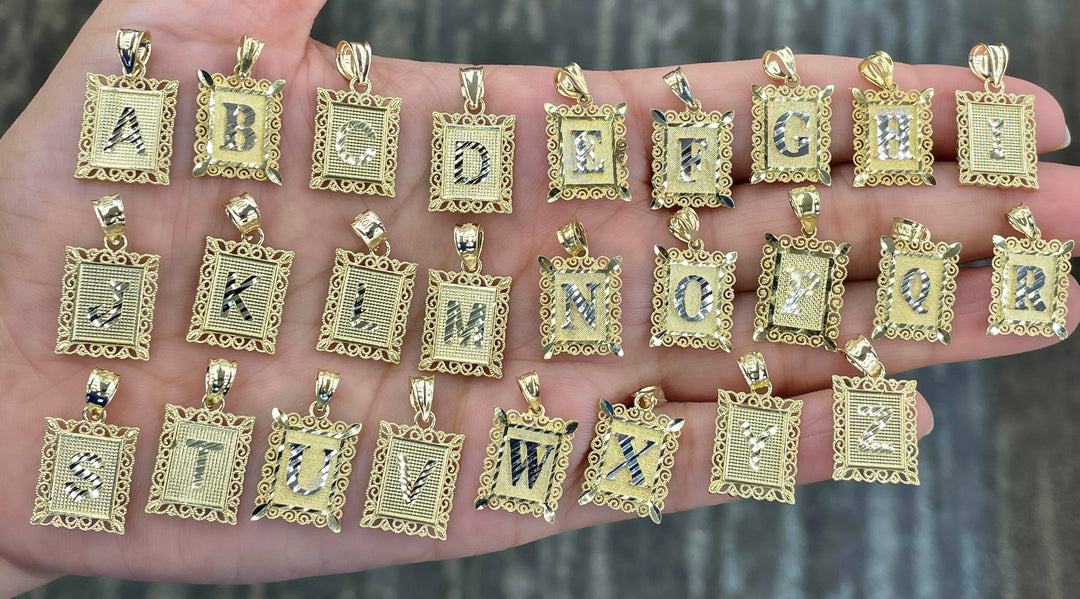 10k Initial  Square Letter Pendant
